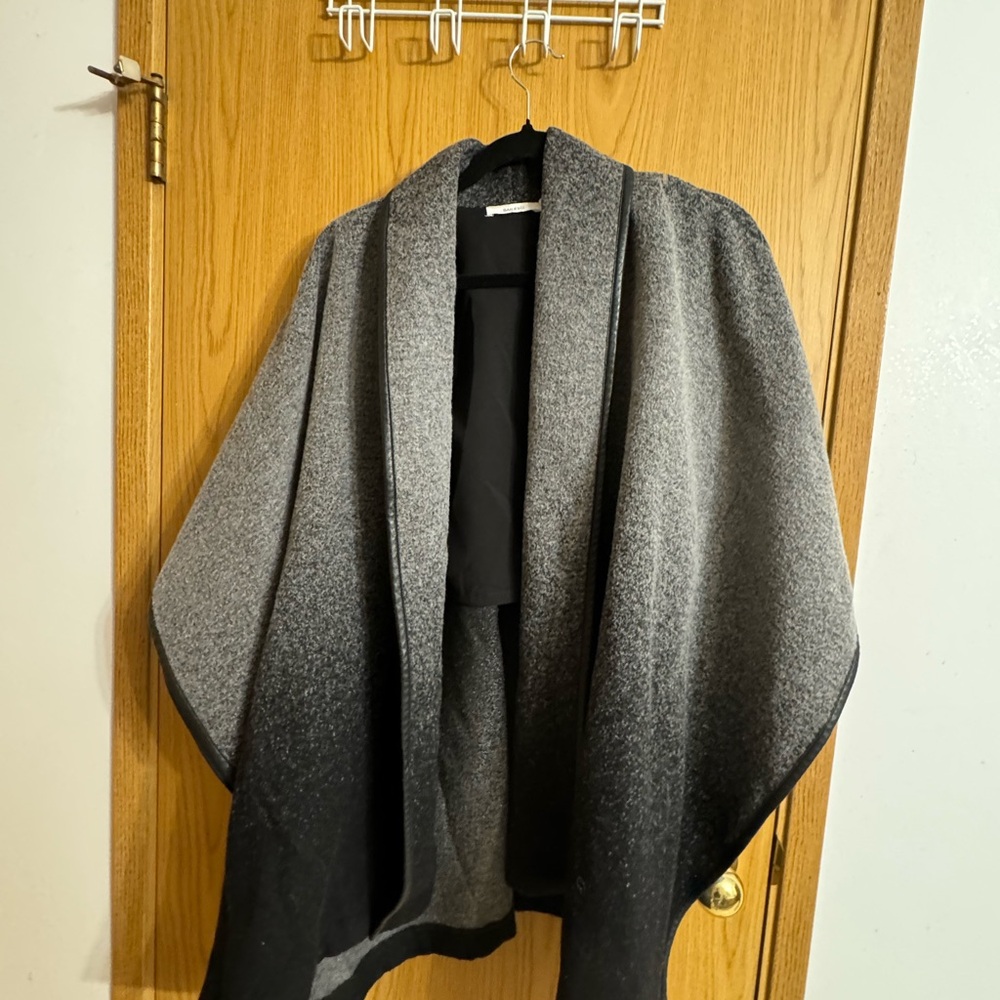 Wool blend Leather Detail Poncho